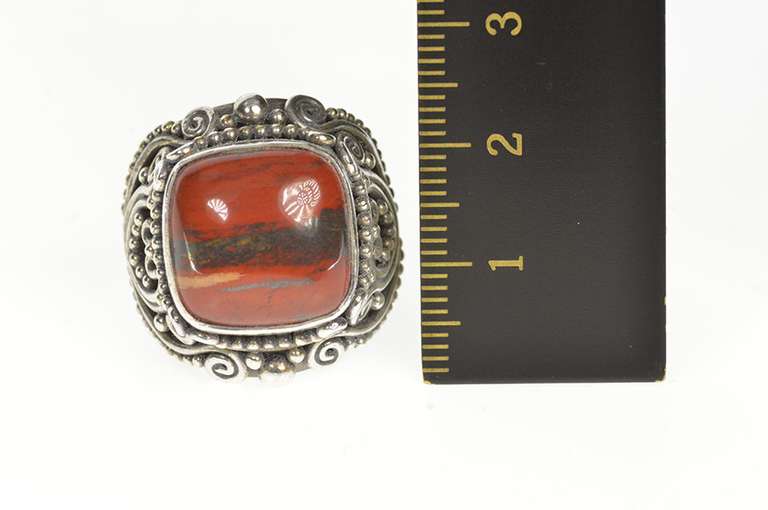 Sterling Silver Ornate Decorative Red Jasper Statement Ring