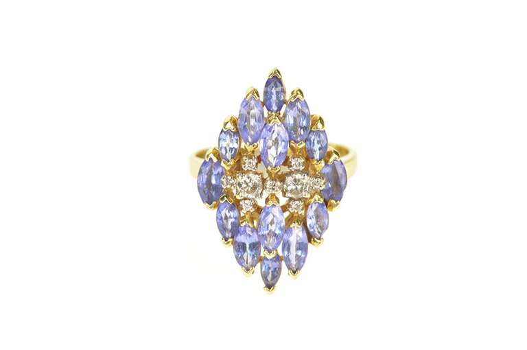 14K Yellow Gold Marquise Tanzanite Diamond Accent Cocktail Ring