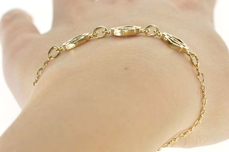 10K Yellow Gold Diamond Inset Shield Link Statement Chain Bracelet