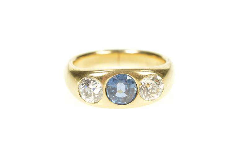 14K Yellow Gold 2.10 Ctw Victorian Sapphire Diamond Ring