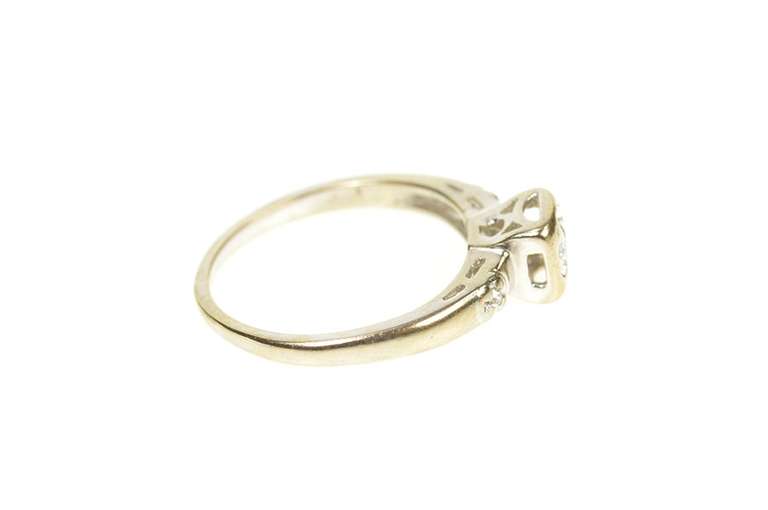 14K White Gold 1940's Three Stone Diamond Engagement Ring