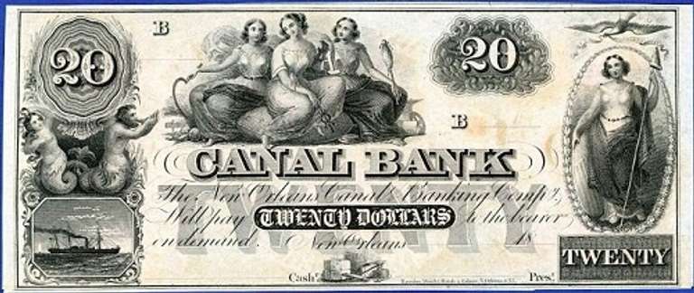 Gem Crisp 1800's $20 Note Canal Bank Of New Orleans Louisiana-"3 Maids"!