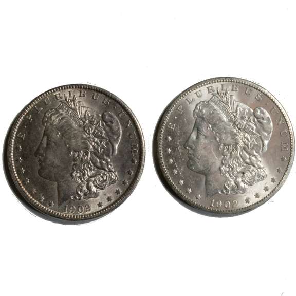 2 Frosty White BU 1902 O Morgan Dollars From A Roll