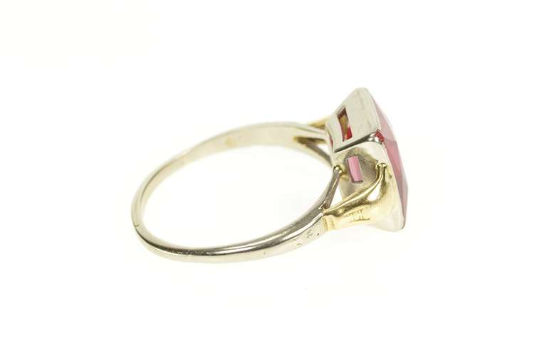 14K White Gold Two Tone Emerald Syn. Ruby Statement Ring