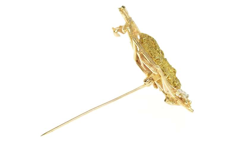 14K Yellow Gold 0.63 Ct Pear Diamond Raw Nugget Geometric Pin/Brooch