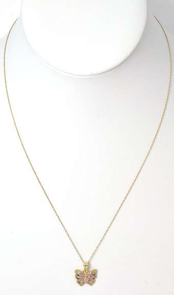 Adorable Butterfly Filigree Necklace in Tri-Tone Gold
