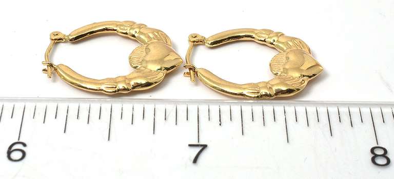 Beautiful Claddagh Earrings in 14KT Yellow Gold