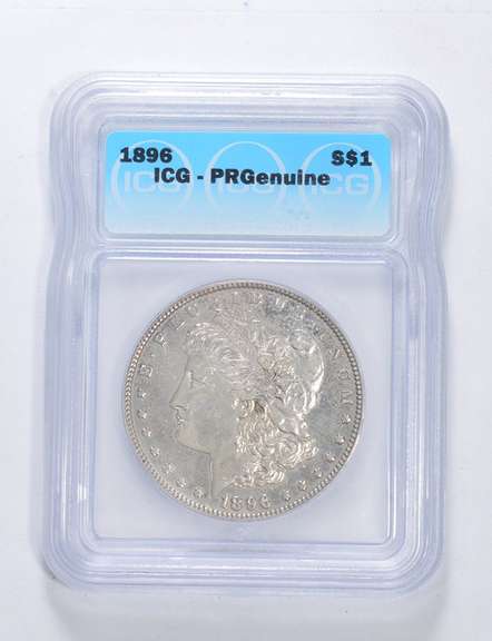 PRGenuine 1896 Morgan Silver Dollar - Slabbed ICG