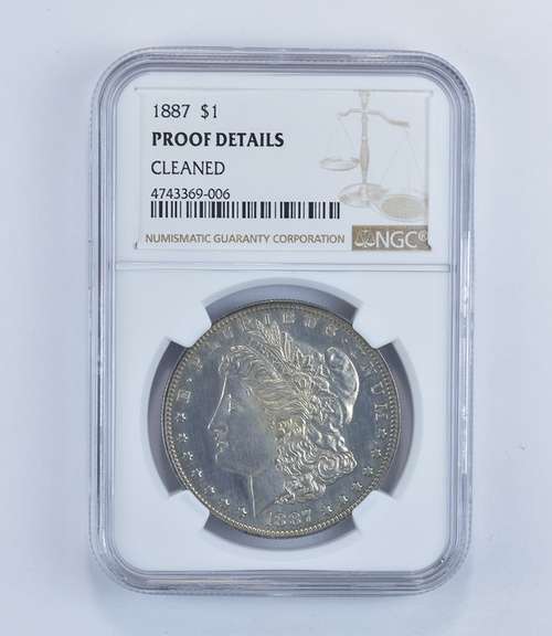 Proof Details 1887 Morgan Silver Dollar - Cleaned - Graded NGC