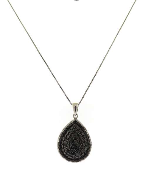 Sterling Silver Black Diamond Pear Shaped Necklace