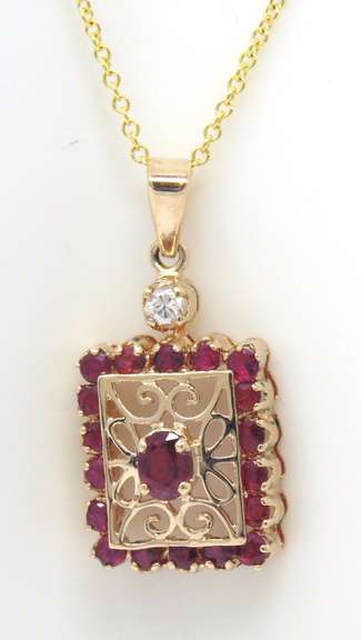 Favorite Square Ruby and Diamond Necklace