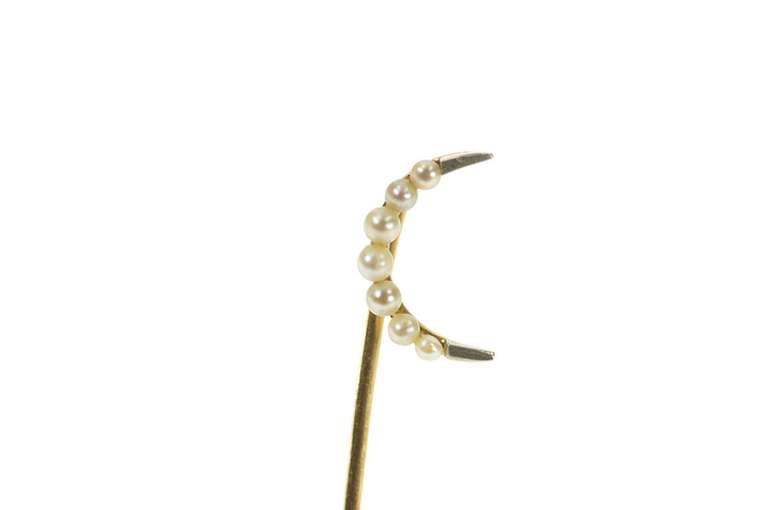 14K Yellow Gold Victorian Seed Pearl Crescent Moon Pin/Brooch