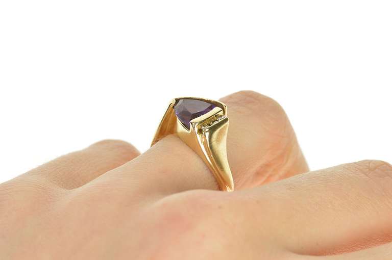 14K Yellow Gold Trillion Amethyst Diamond Accent Statement Ring