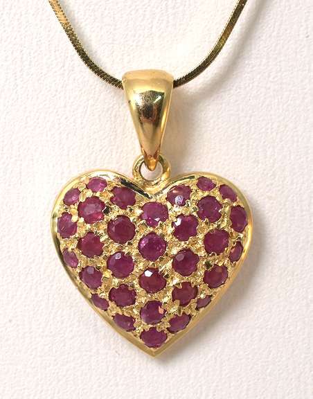 Sweet Ruby-Studded Heart Necklace in 14KT Yellow Gold