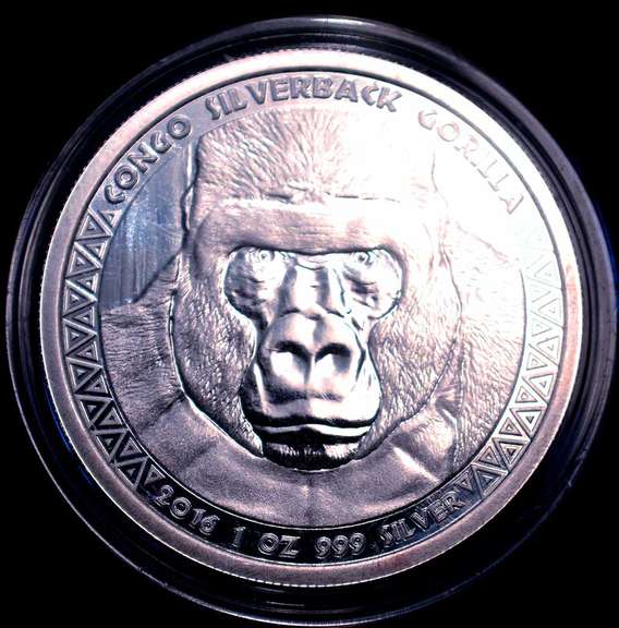 2016 Congo Silverback Gorilla 5000 Franc 1 OZ Silver Coin