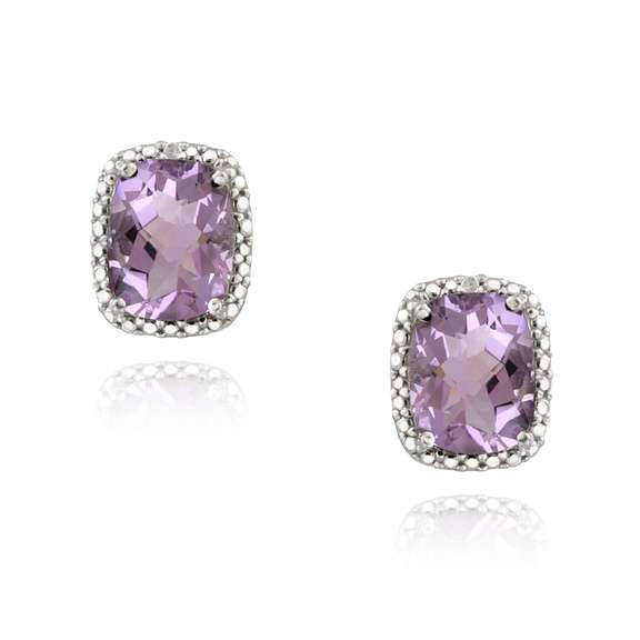 Sterling Silver 4ct Amethyst & Diamond Accent Cushion Cut Earrings