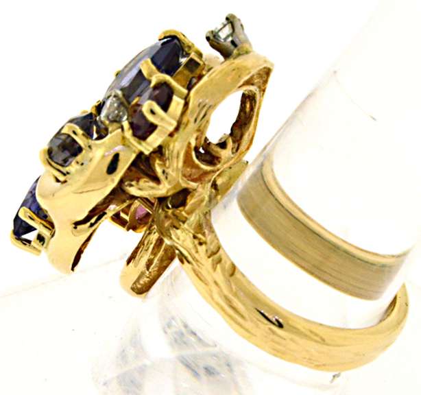 Pretty Tanzanite, Pink Tourmaline and Diamond Ring