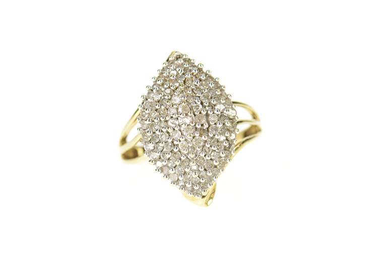 10K Yellow Gold 0.95 Ctw Marquise Diamond Cluster Statement Ring
