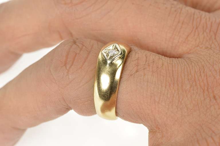 14K Yellow Gold Retro Simple Diamond Solitaire Men's Wedding Ring
