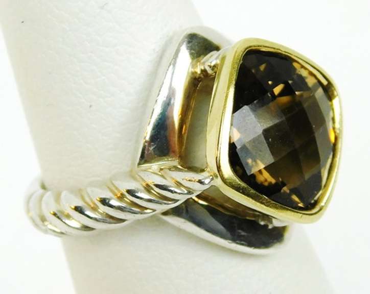 Sterling & 18K Gold Brown Topaz Ring, Size 5