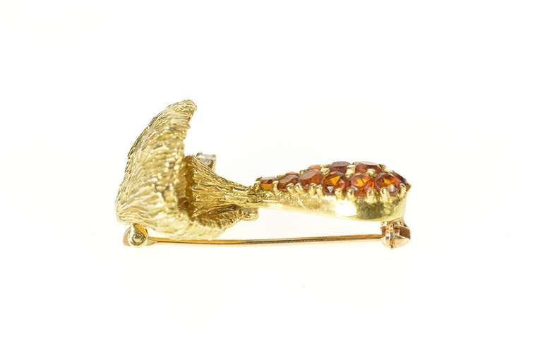 10K Yellow Gold Pave Citrine 1960's 3D Mushroom Statement Pin/Brooch