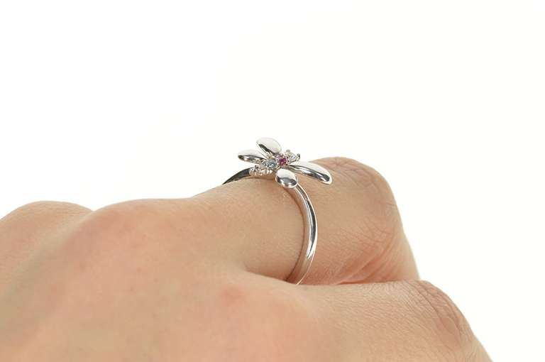 14K White Gold Diamond Ruby Inset Butterfly Statement Ring