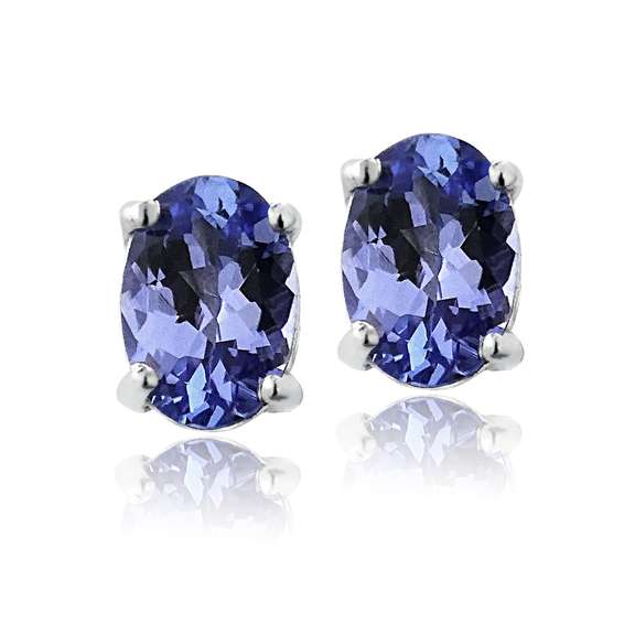 Sterling Silver 1ct Tanzanite 6x4 Oval Stud Earrings