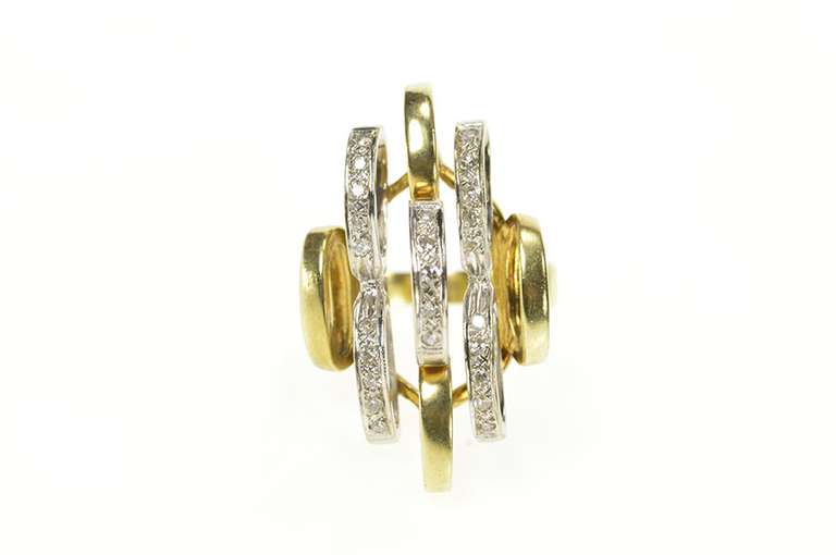 14K Yellow Gold Diamond Two Tone Geometric Oval Statement Ring