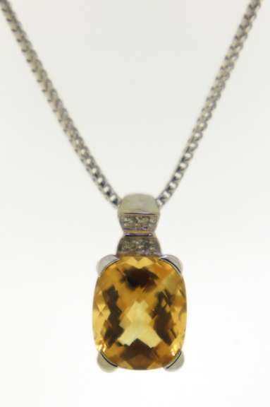 Fabulous 14kt WG Oval Cut Citrine and Diamond Necklace