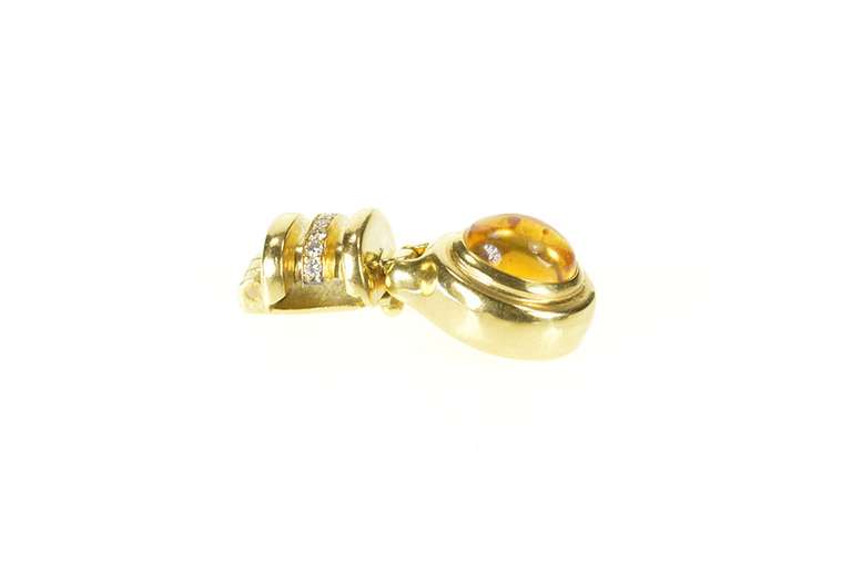 18K Yellow Gold Oval Citrine Cabochon Diamond Enhancer Pendant