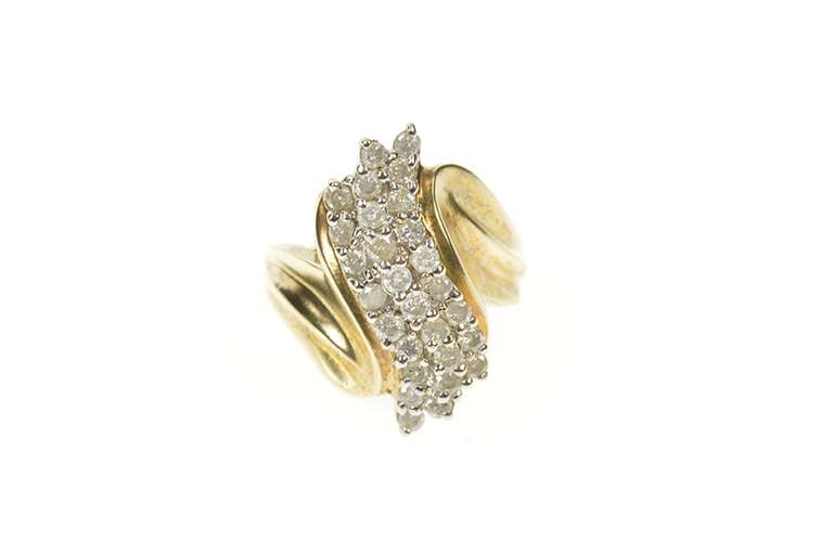 10K Yellow Gold 2.24 Ctw Diamond Cluster Statement Cocktail Ring