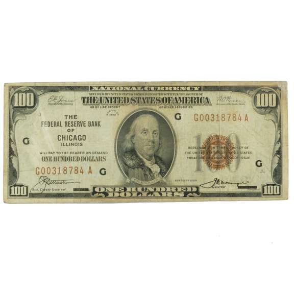 $ 100 1929 Series Chicago National Note