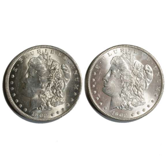 2 Frosty White BU 1902 O Morgan Dollars From A Roll