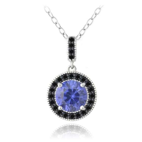 Sterling Silver 2.75ct Simulated Tanzanite & Black Spinel Round Necklace