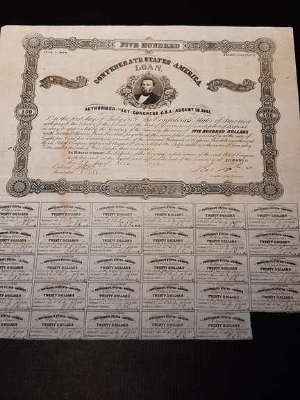 $ 500 Dec 19 1862 Confederate War Bond