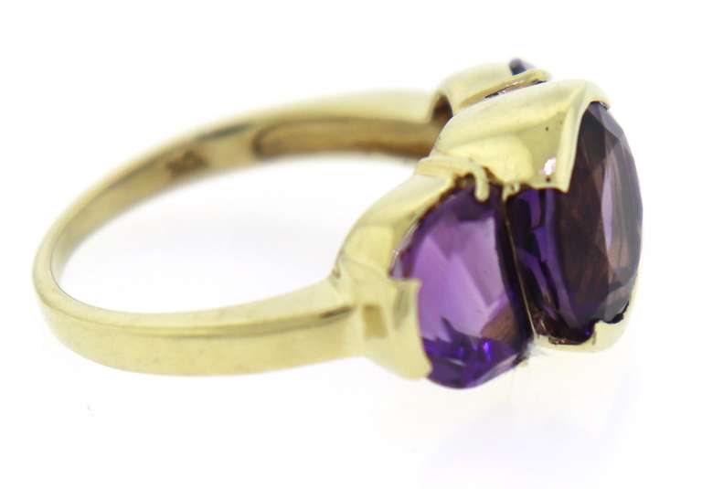 Gorgeous 3 Stone Amethyst Yellow Gold Ring