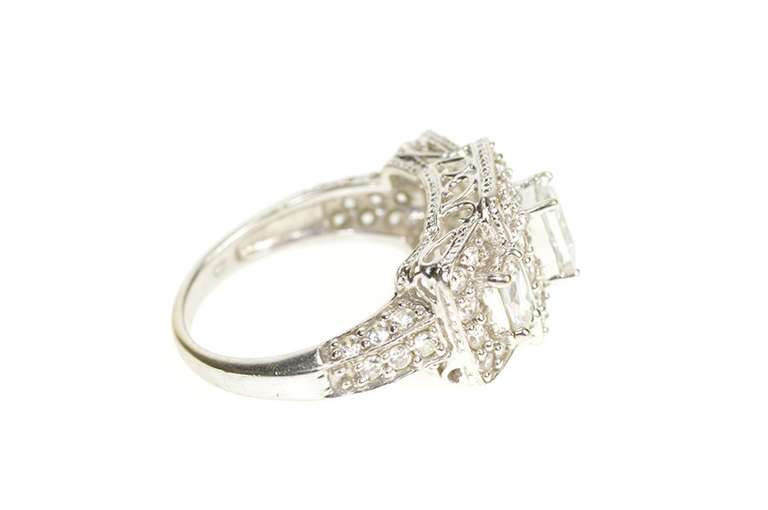 10K White Gold Ornate Emerald Cut Halo Travel Engagement Ring