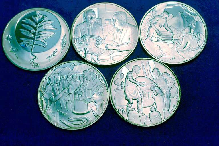 Lot Of 5 History Of Drugs Sterling Silver Medals