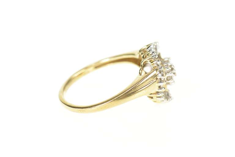 10K Yellow Gold Wavy Heart Diamond Halo Cluster Statement Ring