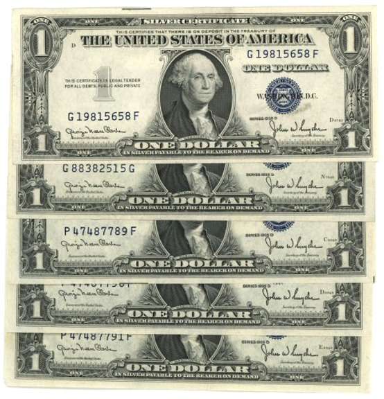5 Better 1935-D $1 Silver Certificates in Gem CU