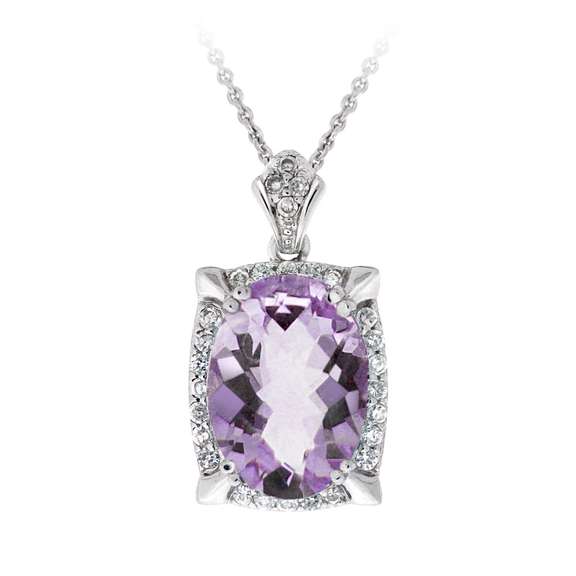 Rhodium Plated 5.4ct Amethyst & CZ Oval Necklace