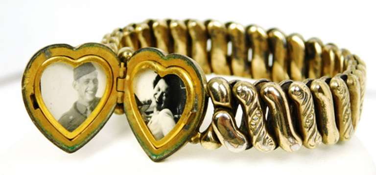 WW II Gold Filled Sweetheart Bracelet with Photos