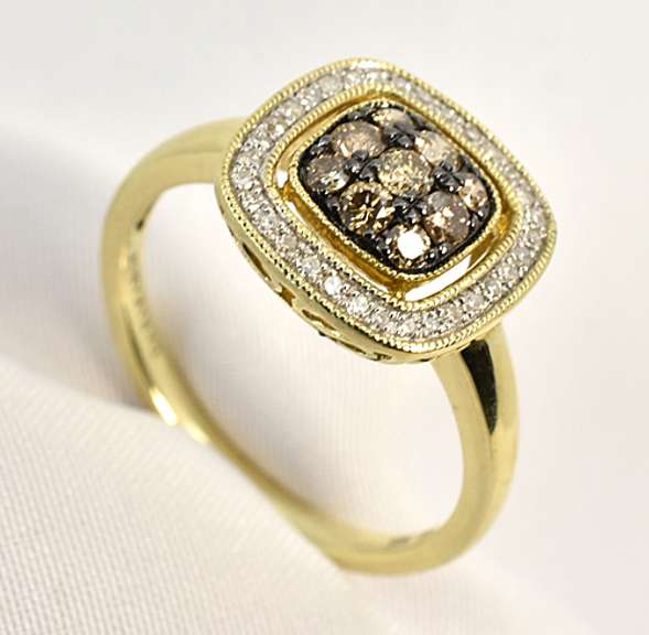 Classy Brown & White Diamond Ring in 14K YG
