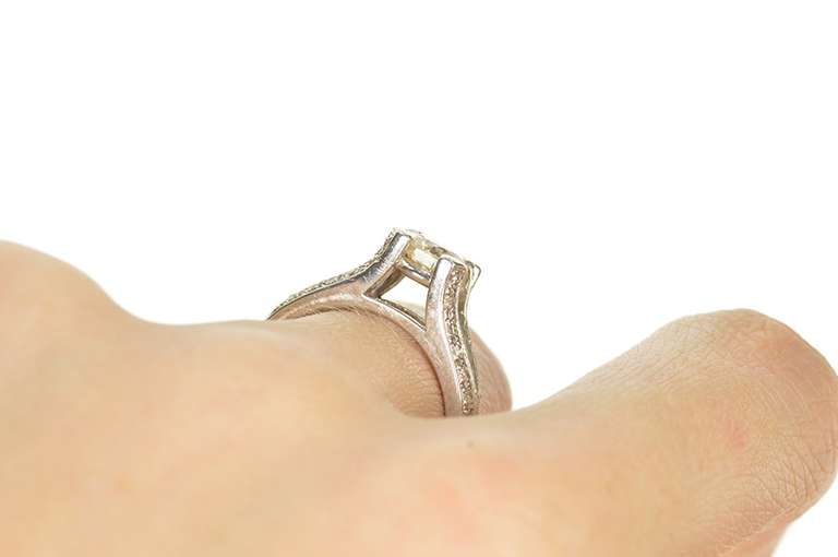 14K White Gold 1.05 Ctw Diamond Cathedral Classic Engagement Ring