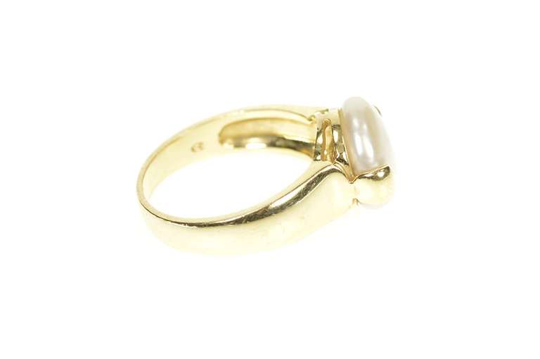 14K Yellow Gold Pearl Inset Ornate Retro Unique Statement Ring