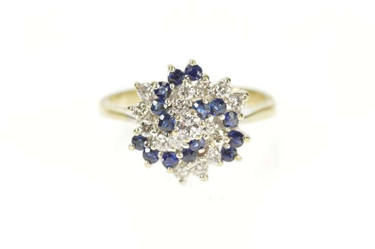 14K White Gold 1.00 Ctw Diamond Sapphire Swirl Cocktail Ring