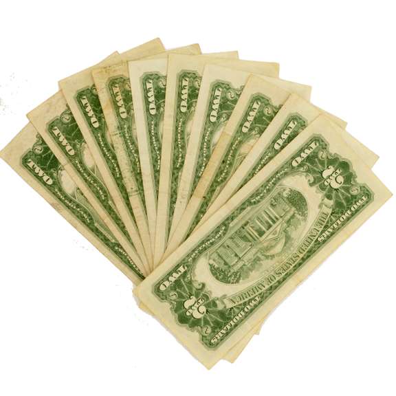 10 Various Red Seal $2 US Notes