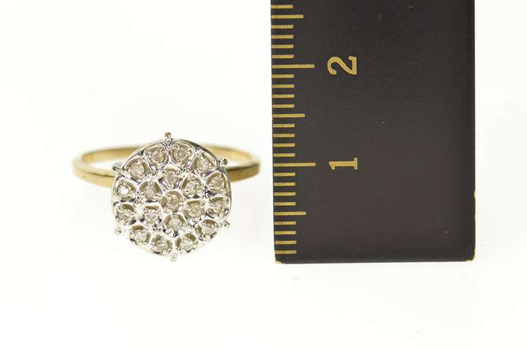 10K Yellow Gold Round Diamond Raised Retro Statement Ring