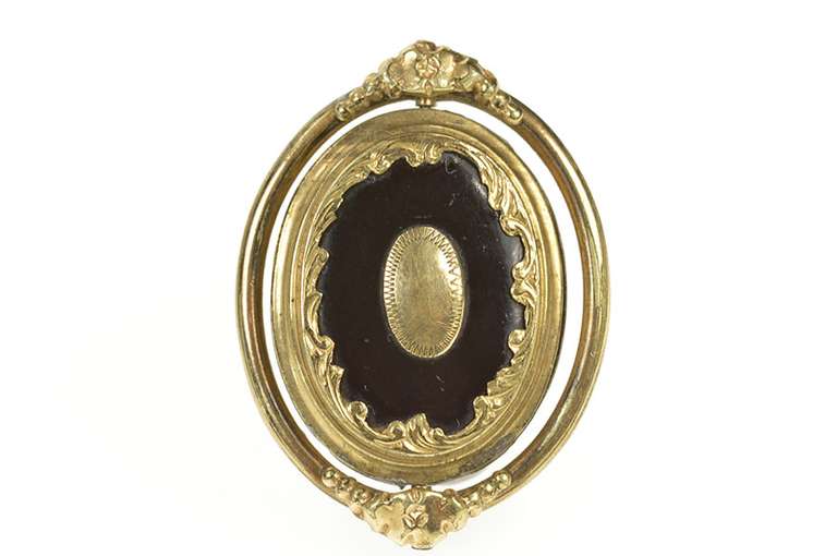 Gold Filled Victorian Black Onyx Spinning Mourning Hair Pin/Brooch
