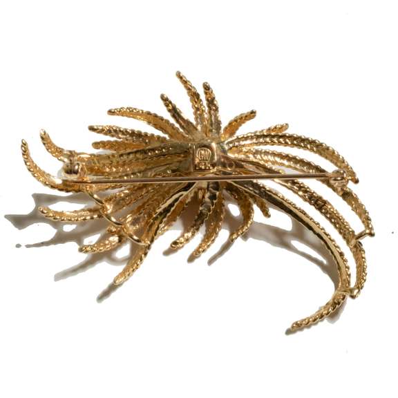 GW 14 K Yellow Gold Ruby &Diamonds Floral Spray Broach